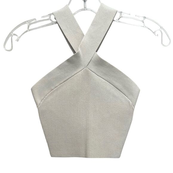 Babaton Aritzia Sculpt Ribbed Criss Cross Tank Cropped Tan Size XS - Picture 2 of 6